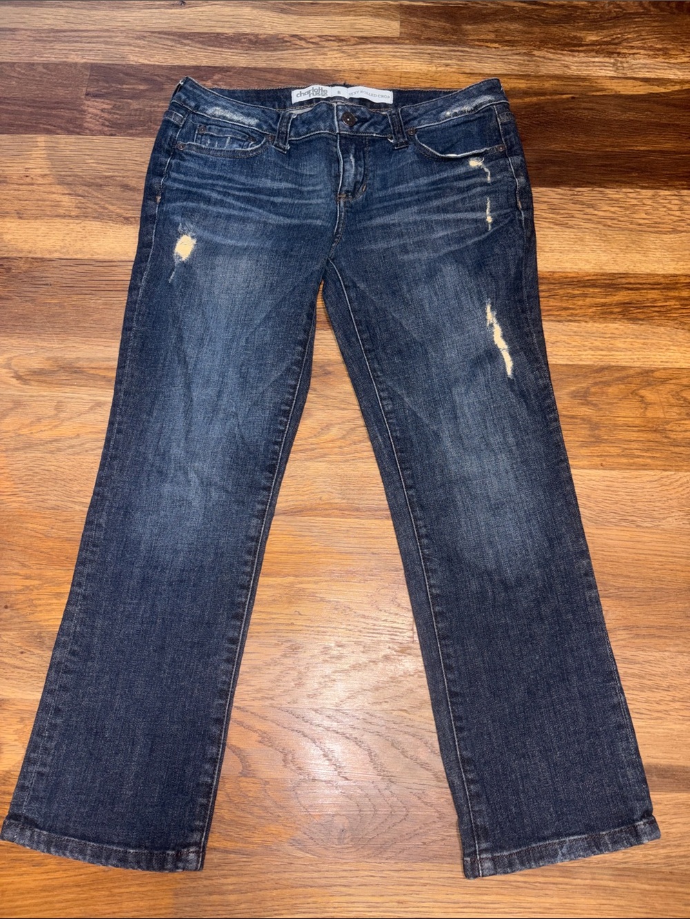 CHARLOTTE RUSSE distressed sexy rolled crop jeans
